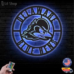 Delaware Blue Hens Metal Sign, NCAA Logo Metal Led Wall Sign, NCAA Wall decor, Delaware Blue Hens LED Metal Wall Art