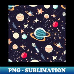 A space-themed pattern featuring stars planets and other cosmic elements - Exclusive PNG Sublimation Download - Enhance Your Apparel with Stunning Detail