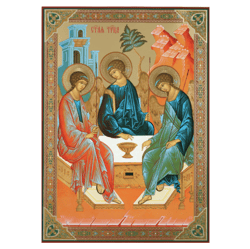 The Holy Trinity by Andrei Rublev | Large XLG icon Silver-Gold foiled icon | Inspirational Icon Decor| Size: 18"x 13"