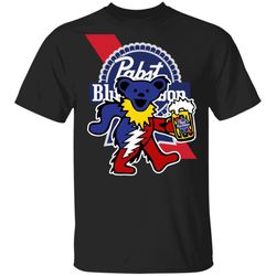 Grateful Dead Bear And Pabst Blue Ribbon T-shirt Funny Beer Tee MN02