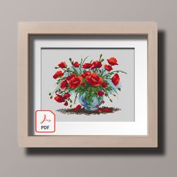 Cross stitch pattern Vase Rose Red Flowers Beautiful Instant Dowloand PDF Digital