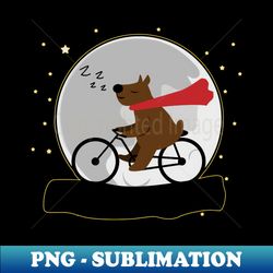 cute polar bear cycling at night and moon - png transparent sublimation design - bring your designs to life