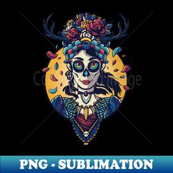 Day of the Dead - Antler Girl - Vintage Sublimation PNG Download - Stunning Sublimation Graphics