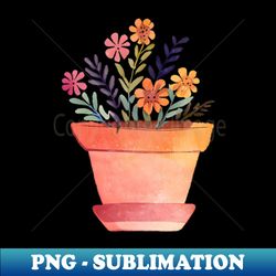 watercolor with line art flowers in a pot white background centered - Special Edition Sublimation PNG File - Perfect for Personalization