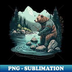 Bear fishing - Decorative Sublimation PNG File - Perfect for Creative Projects