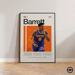 RJ Barrett Canvas, New York Knicks, NBA Canvas, Sports Canvas, Mid Century Modern, NBA Fans, Basketball Gift, Sports Bed
