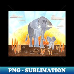 majestic elephant with cute baby elephant elephant design batik silk painting style - signature sublimation png file - instantly transform your sublimation projects