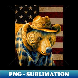 Big Bear Cowboy American Flag Country Western - PNG Transparent Sublimation File - Bring Your Designs to Life