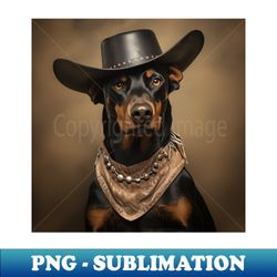Cowboy Dog - Doberman Pinscher - Creative Sublimation PNG Download - Unleash Your Inner Rebellion