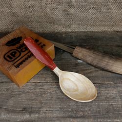 Handmade wooden spoon from natural ash wood with comfortable handle for eating painted with milk paint