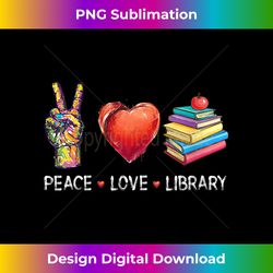 Womens Peace Love Library Librarian Books reading gifts men women V-Neck - Futuristic PNG Sublimation File - Immerse in Creativity with Every Design