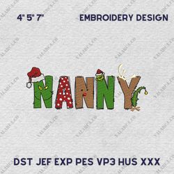 Retro Nanny Christmas Embroidery Machine Design, Christmas Family Text Embroidery File, Instant Download