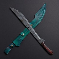 24" inches Custom Handmade Damascus steel Machete Heavy Duty Hunting Sword