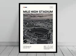 Mile High Denver Broncos Canvas Black & White NFL Stadium Canvas Oil Painting Modern Art Travel Art