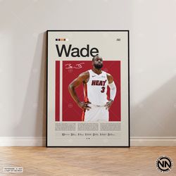 Dwayne Wade Poster, Miami Heat Poster, NBA Poster, Sports Poster, Mid Century Modern, NBA Fans, Basketball Gift, Sports