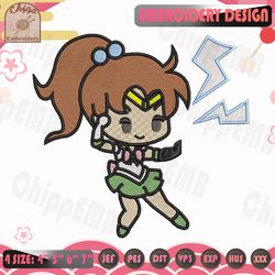 Chibi Sailor Jupiter Embroidery Design, Sailor Moon Embroidery Design, Anime Embroidery, Machine Embroidery Designs