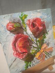 Original acrylic, relief art painting. A bouquet of field poppies of Ukraine