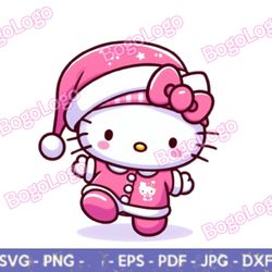 hello santa kitty png  pink santa hat  christmas kitty svg  pink pajamas  christmas svg  kitty  pink bow  digital downlo