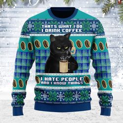 Ugly Christmas Sweater I Hate People Cat For Men Women