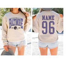 Baltimore Football Sweatshirt, Custom Name Number Shirt, Baltimore Fan Shirt, Vintage Style Baltimore Crewneck, Custom F