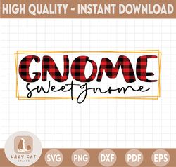 Gnome Sweet Gnome Christmas Buffalo Plaid PNG, Red and Black Plaid Gnome, Digital Download