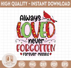 Always loved never forgotten forever missed Png, Christmas memorial ornament Png files for printing, Remembrance ornamen
