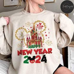 Disney Castle Happy New Year 2024 Shirt, Mickey Ears New Year's Eve 2024, Disney Family New Year Fireworks Shirt, New Ye