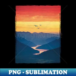 Landscape  mountains  sunset  birds - PNG Sublimation Digital Download - Create with Confidence
