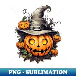 pumpkin head wearing a witch hat halloween - premium png sublimation file - perfect for personalization