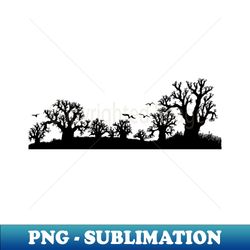 Baobab Trees Silhouette Black and White - Instant PNG Sublimation Download - Bold & Eye-catching