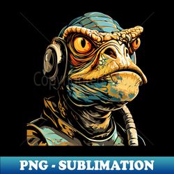 Sci-fi illustrated lizard adorned with headphones in intricate detail - Signature Sublimation PNG File - Stunning Sublimation Graphics