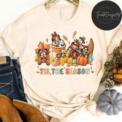 Vintage Mickey and Friends Thanksgiving Disney Tis The Season Fall Coffee Shirt, Retro Disney Pumpkin Spice Latte Drink,