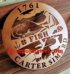 Personalized Fishing And Hunting Sign, Target, Antler Deer, Steel Art, Deer In Woods, Family Name Sign, Custom Metal Sig