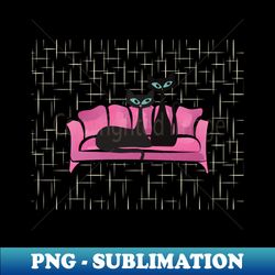Atomic Kitties Relaxing on a Vintage Styled Sofa - PNG Sublimation Digital Download - Perfect for Sublimation Art