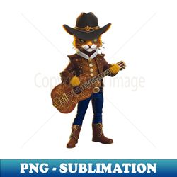 cute cowboy cat with hat and guitar - retro png sublimation digital download - enhance your apparel with stunning detail