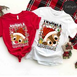 Funny Disney Chip And Dale Christmas Lights Shirt, Double Trouble Christmas Matching, Disney Family Christmas Party 2023
