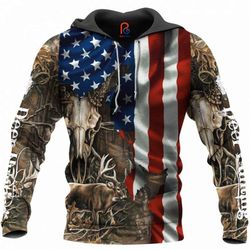 Deer Hunting American Flag Hoodie Unisex 3D All Over Print