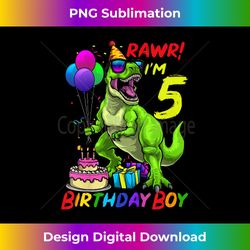 Kids 5th Birthday Boy T Rex Dinosaur Themed Birthday Party Gift - Deluxe PNG Sublimation Download - Infuse Everyday with a Celebratory Spirit