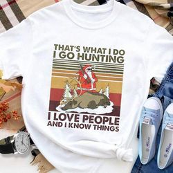 Santa go hunting on christmas and love people reindeer retro white cotton t shirt for men and women S-6XL