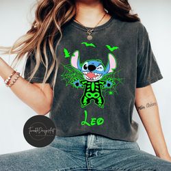 Multi-character Mickey Minnie Stitch Pooh Disney characters skeleton Shirt, Mickey's not so scary shirts, Custom name Di