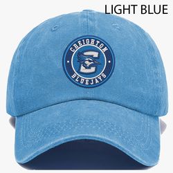 Creighton Bluejays NCAA Embroidered Distressed Hat, NCAA Creighton Bluejays Logo Embroidered Hat, Baseball Cap