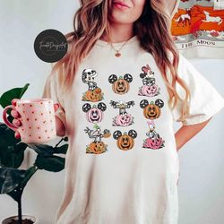 Retro Mickey and Friends Pumpkin Halloween Shirt, Disney Skeleton Halloween Tee, Spooky Season shirt, Family Matching Di