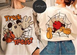 two-sided disney halloween trick or treat shirt, mickey and friends ghost halloween pumpkin candy, mickey's not so scary