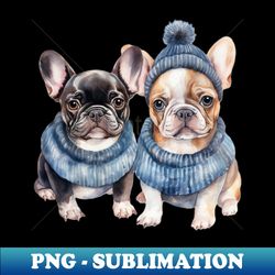 winter christmas bulldogs with blue hats - instant sublimation digital download - perfect for sublimation art