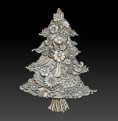 3D STL Model file Festive spruce with flowers for CNC Router Engraver Carving 3D Printing