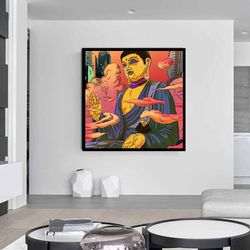 buddha canvas print art, meditating buddha canvas print art, buddha canvas print art ready to hang on wall, colorful bud
