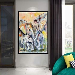 elephant canvas wall art, elephant family canvas print art, baby elephant canvas print art ready to hang on the wall