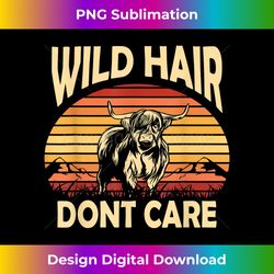 Cowgirl Wild Hair Retro Sunset Scottish Highland Cows Cow - Sleek Sublimation PNG Download - Pioneer New Aesthetic Frontiers