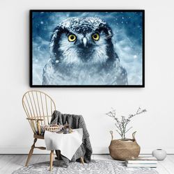 snow canvas wall art, owl canvas wall art, angry owl canvas print art, cute animal ready to hang canvas wall art