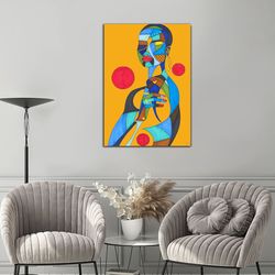 vector woman portrait canvas print art, colorful woman canvas print art, woman with earrings ready to hang on the wall c